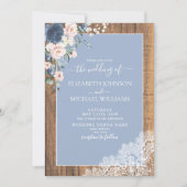 Elegant Dusty Blue Blush Rustic Wood Wedding Kaart (Voorkant)