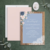 Elegant Dusty Blue Blush Rustic Wood Wedding Kaart
