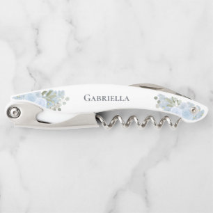 Elegant Dusty Blue Boho Floral Bridesmaid Name Kurkentrekker