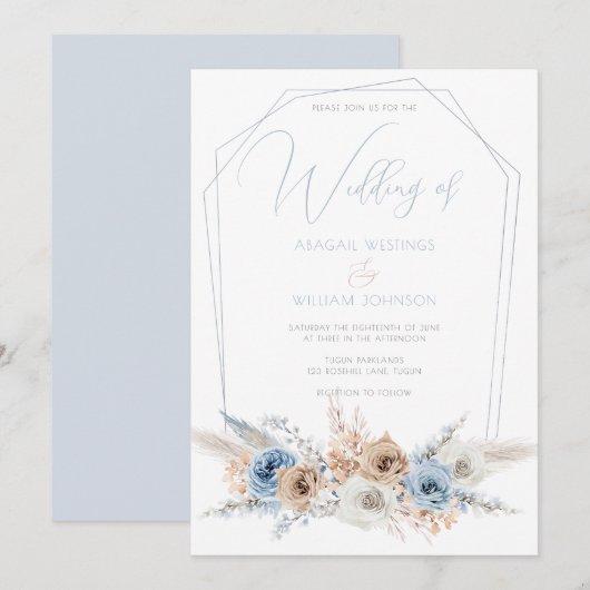 Elegant Dusty Blue Boho of Beach Wedding Kaart (Voorkant / Achterkant)