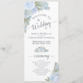 Elegant Dusty Blue Boho Waterverf Bloemenbruiloft Programma (Voorkant)