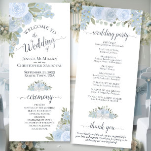 Elegant Dusty Blue Boho Waterverf Bloemenbruiloft Programma