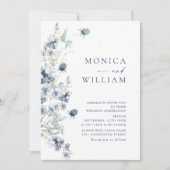 Elegant Dusty Blue Boho Winter Foliage Wedding Kaart (Voorkant)