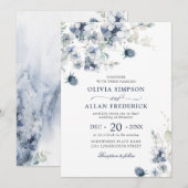 Elegant Dusty Blue Boho Winter Foliage Wedding Kaart (Voorkant / Achterkant)