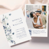 Elegant Dusty Blue Boho Winter Foliage Wedding Kaart