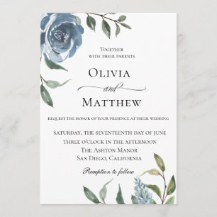 Elegant Dusty Blue Botanical Wedding Kaart
