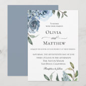Elegant Dusty Blue Botanical Wedding Kaart (Voorkant / Achterkant)