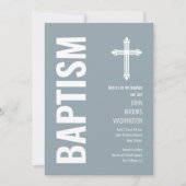 Elégant Dusty Blue Boys Baptême Invitation (Devant)