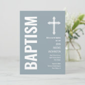 Elégant Dusty Blue Boys Baptême Invitation (Debout devant)