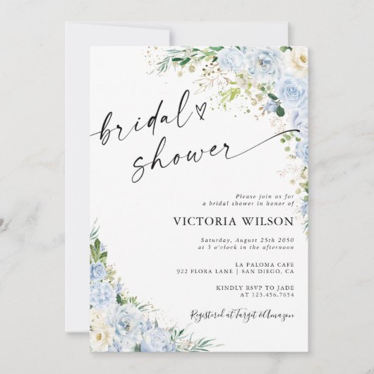 Elegant Dusty Blue Bridal Shower Invitation (Devant)