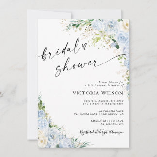 Elegant Dusty Blue Bridal Shower Invitation Kaart