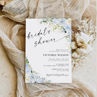 Elegant Dusty Blue Bridal Shower Invitation Kaart