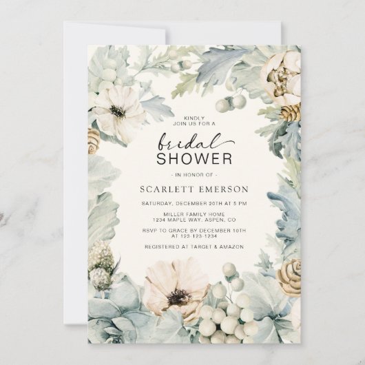 Elegant Dusty Blue Bridal Shower Kaart (Voorkant)
