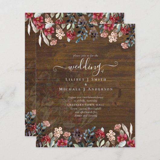 Elegant Dusty Blue Burgundy Floral Wedding (Voorkant / Achterkant)