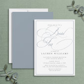 Elegant Dusty Blue Calligraphy Formal Bridal Tea Kaart