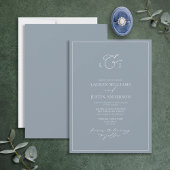 Elegant Dusty Blue Calligraphy Monogram Wedding Kaart