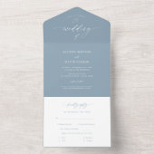 Elegant Dusty Blue Calligraphy Wedding All In One Uitnodiging (Binnen)