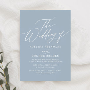Elegant Dusty Blue Calligraphy Wedding Kaart