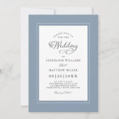 Elegant Dusty Blue Chic Modern Calligraphy Wedding Kaart (Voorkant)