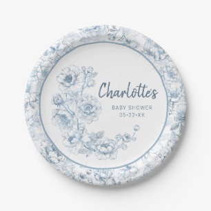 Elegant Dusty Blue Chinoiserie Baby shower Papieren Bordje