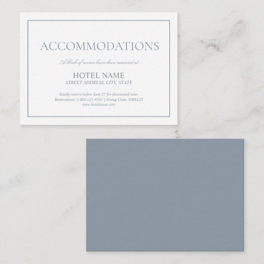 Elegant Dusty Blue Classic Script Accommodations Informatiekaartje (Voorkant / Achterkant)