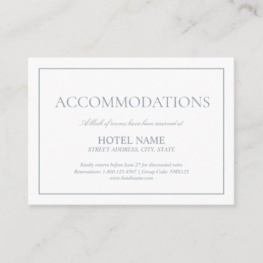 Elegant Dusty Blue Classic Script Accommodations Informatiekaartje (Voorkant)