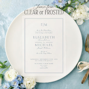 Elegant Dusty Blue Classic Script Monogram Weddens Acryl Uitnodigingen