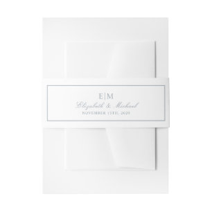 Elegant Dusty Blue Classic Script Monogram Weddens Uitnodigingen Wikkel