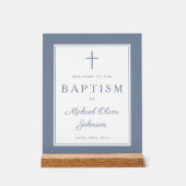 Elegant Dusty Blue Cross Boy Baptism Welcome (Recto)