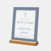 Elegant Dusty Blue Cross Boy Baptism Welcome (Angle)