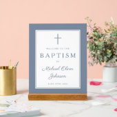 Elegant Dusty Blue Cross Boy Baptism Welcome (Mariage)