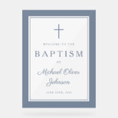 Elegant Dusty Blue Cross Boy Baptism Welcome (Recto)