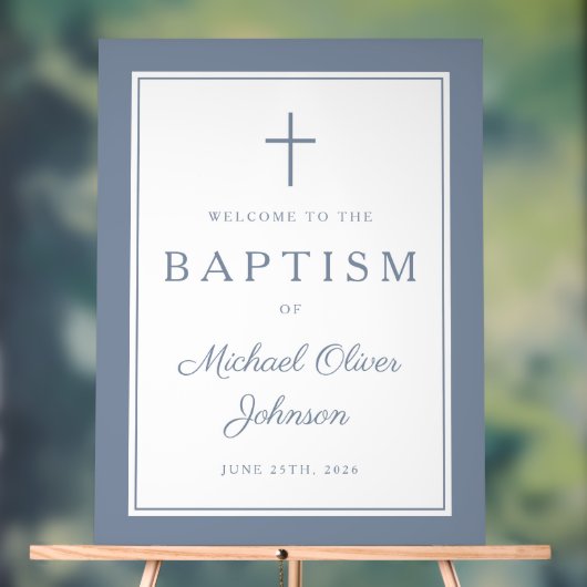 Elegant Dusty Blue Cross Boy Baptism Welcome (Neutre)