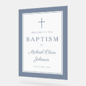 Elegant Dusty Blue Cross Boy Baptism Welcome (Angle)