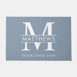 Elegant Dusty Blue Custom Monogram Name Deurmat
