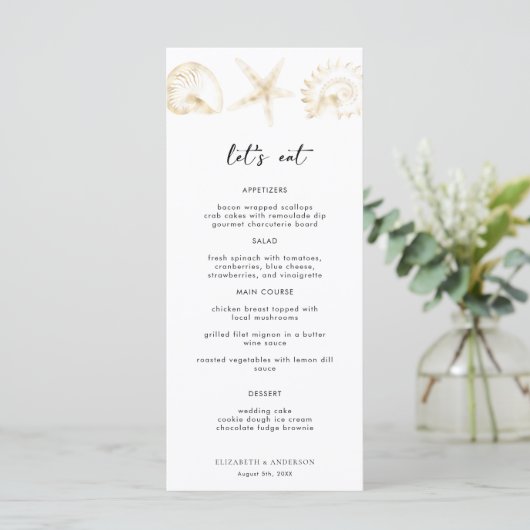 Elegant Dusty Blue Destination Wedding Menu (Staand voorkant)