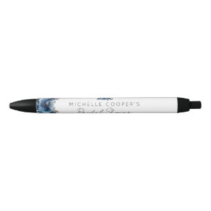Elegant Dusty Blue en Navy Floral Zwarte Inkt Pen