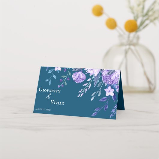 Elegant Dusty Blue en Paarse Floral Wedding (Achterkant)