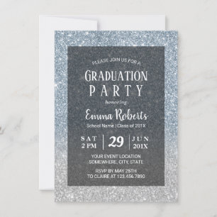 Elegant Dusty Blue en Silver Glitter Afstuderen Kaart