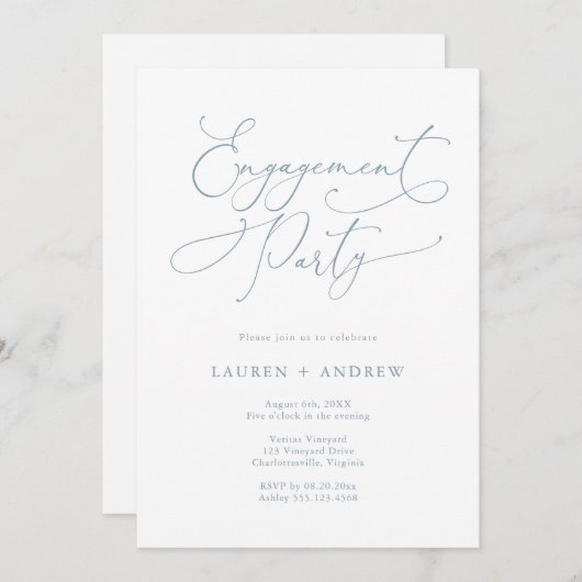 Elégant Dusty Blue Engagement Party Invitation (Devant / Derrière)