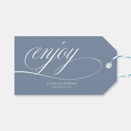 Elegant Dusty Blue Enjoy Wedding Favor Labels Cadeaulabel (Voorkant (Horizontaal))