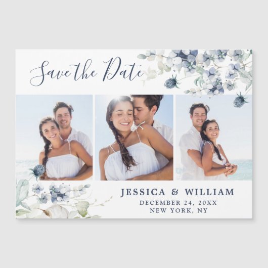 Elégant Dusty Blue Enregistrer la date Carte magné (Devant)