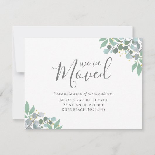 Elegant Dusty Blue Eucalyptus Moving Announge (Voorkant)