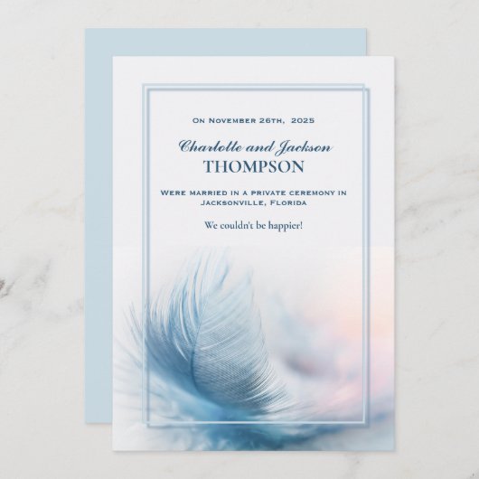 Elégant Dusty Blue Feather Mariage Faire-part (Devant / Derrière)
