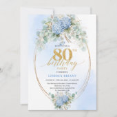 Elegant Dusty Blue Floral 80th Birthday Invitation (Devant)