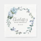 Elegant Dusty Blue Floral 80th Verjaardag Custom Servet (Voorkant)