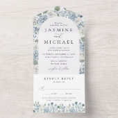 Elegant Dusty Blue Floral Arch Wedding All In One Uitnodiging (Binnen)