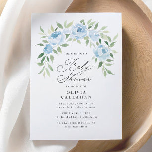 Elegant Dusty Blue Floral Boy Baby shower Kaart