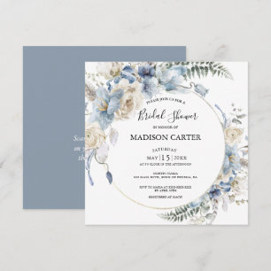 Elegant Dusty Blue Floral Bridal Shower Kaart