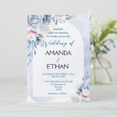 Elegant dusty blue floral bruiloft kaart (Staand voorkant)